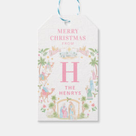 Pastel Nativity Monogram Presentetikett
