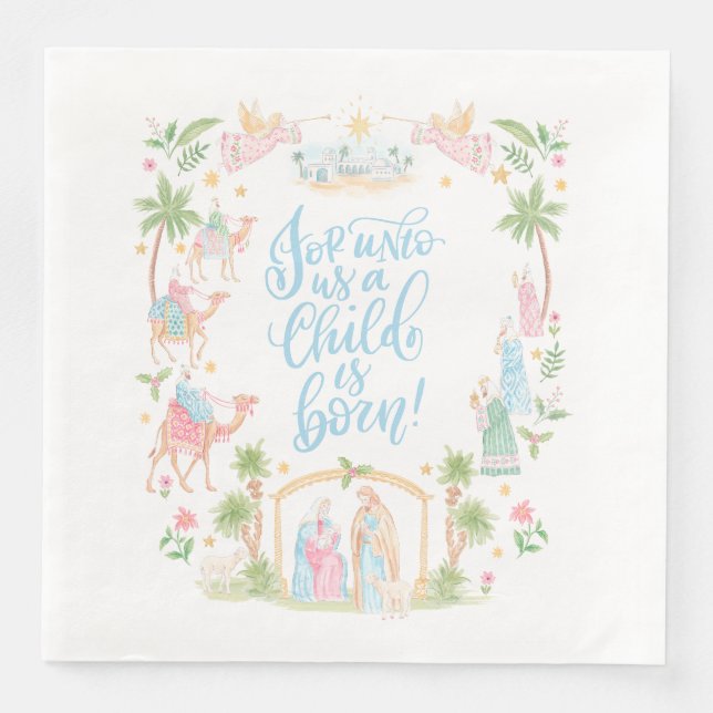 Pastel Nativity | Unto Us a Child is Born Pappersservett (Framsida)