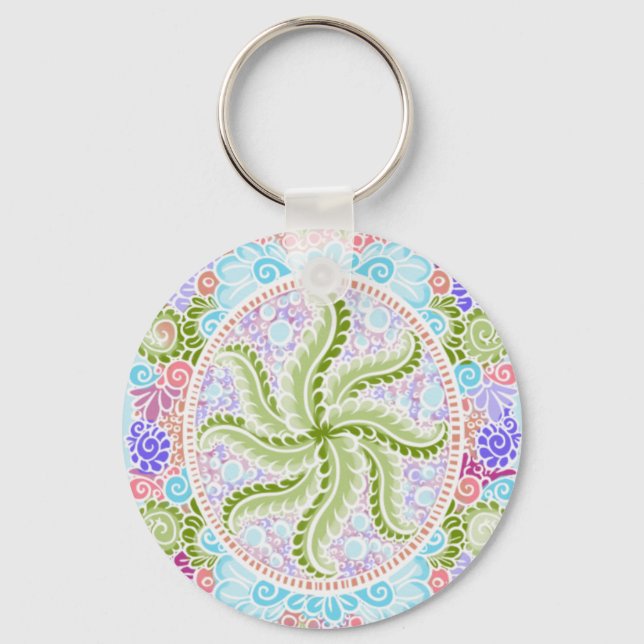 Pastel Nature Mandala Art Nyckelring (Framsida)