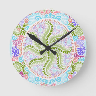 Pastel Nature Mandala Art Rund Klocka