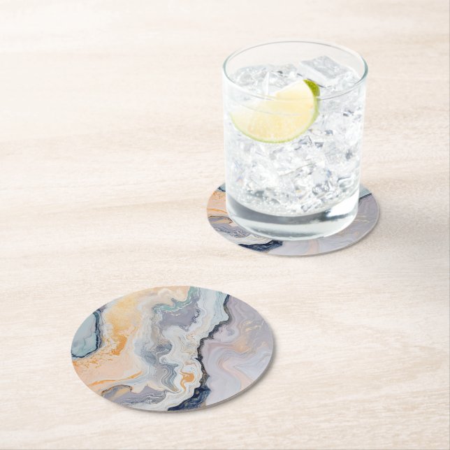 Pastel Nature Marble Mönster Underlägg Papper Rund (Insitu)
