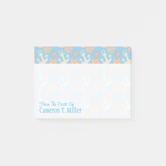 Pastel Nautical Mönster| Lägg till ditt namn Post-it Block (Framsida)