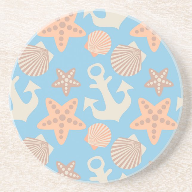 Pastel Nautical Mönster Underlägg Sandsten (Framsidan)