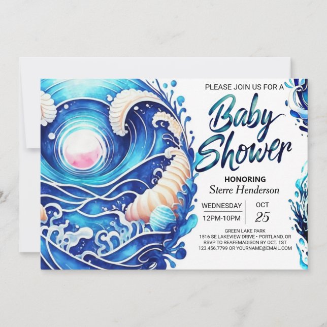 Pastel Nautical Vågar Baby Shower Inbjudningar (Framsida)