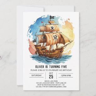 Pastel Nautical Vågar Pirat Birthday Inbjudningar