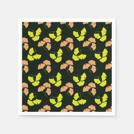 Pastel-Neon Ginko Leaves on Black Background Pappersservett