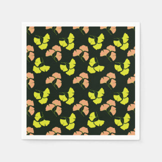 Pastel-Neon Ginko Leaves on Black Background Pappersservett