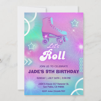 Pastel Neon Roller Skating Födelsedagsfest Inbjudningar
