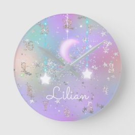Pastel night himlar, måne stjärnorna glitter söt rund klocka