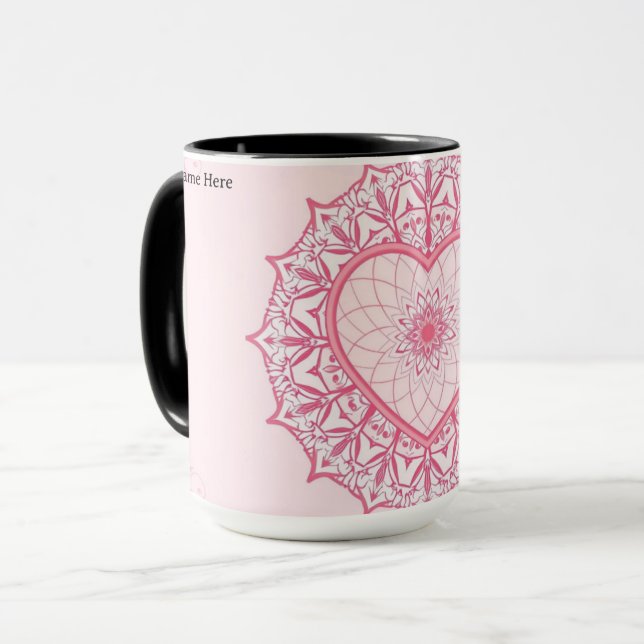 Pastel Nostalgia Pink Heart Mandala Aesthetic Mugg (Framsida vänster)