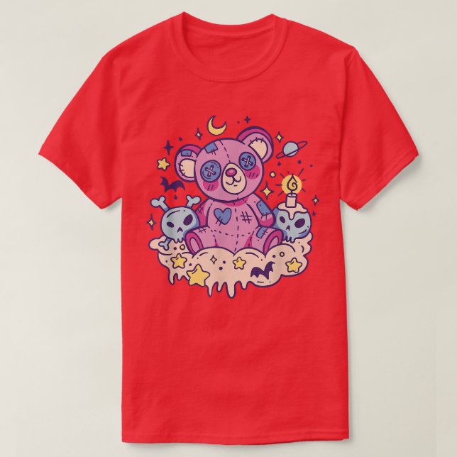 Pastel Nu Goth Kawaii Nalle Creepy Occult Manar T Shirt (Design framsida)