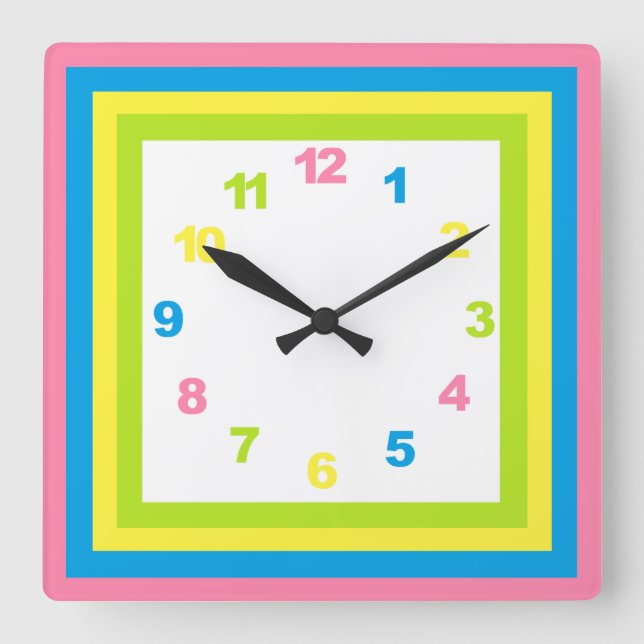 Pastel Nursery Clock Fyrkantig Klocka (Framsida)