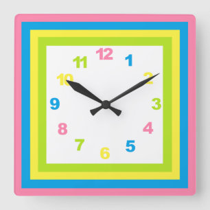 Pastel Nursery Clock Fyrkantig Klocka