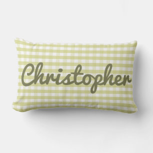 Pastel Nursery Grönt Gingham med Namn Lumbarkudde