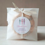 Pastel Nutcracker Ballet Födelsedagsfest Tack Runt Klistermärke<br><div class="desc">Tack för alla händelser (visas här för en födelsedagsfest,  men all text fält är anpassade). Utformningen har mina pastellträsoldatbilder från Nutcracker,  som ursprungligen var målade i vattenfärg,  innan de skannades till digital form.</div>