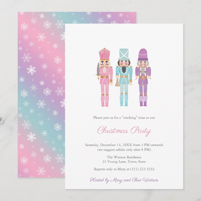 Pastel Nutcracker Family Helgdagar Party Inbjudningar (Fram/baksida)