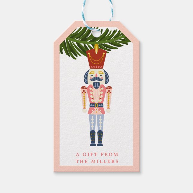 Pastel Nutcracker-julets Personlig Ornament Presentetikett (Framsidan)
