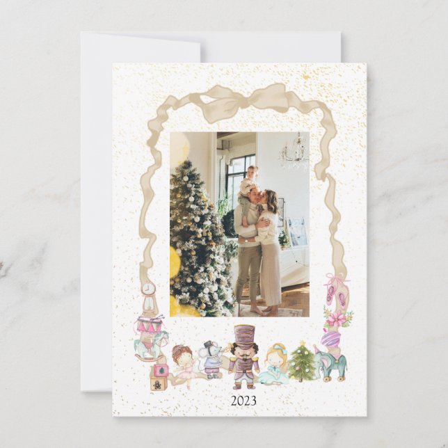 Pastel Nutcracker Ribbon Julfoto-kort Julkort (Framsida)