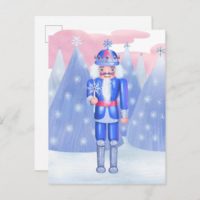 Pastel Nutcracker Snowflake Kung Vykort (Fram/baksida)