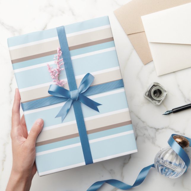 Pastel Ocean Blue Beige Brown White Rand Mönster Presentpapper (Gifting)
