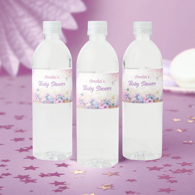 Pastel Ocean Mermaid Tail Girl Vattenflaskor Etikett (Skapare uppladdad)