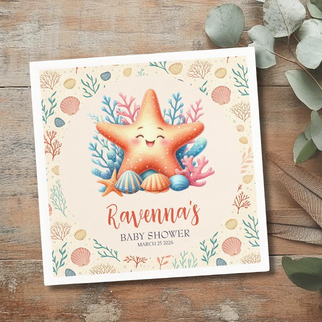 Pastel Ocean Starfish Personalized Baby Shower Pappersservett (Skapare uppladdad)