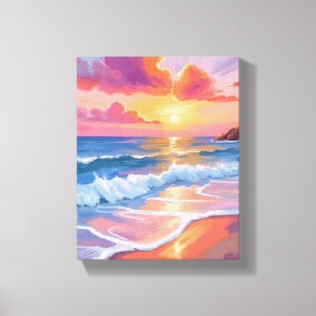 Pastel Ocean Sunset | Färgfärg för persikor Canvastryck (Framsida)
