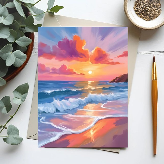 Pastel Ocean Sunset | Färgfärg för persikor Vykort (Skapare uppladdad)