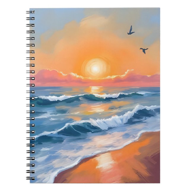 Pastel Ocean Sunset Watercolor Beach Painting Anteckningsbok (Framsidan)