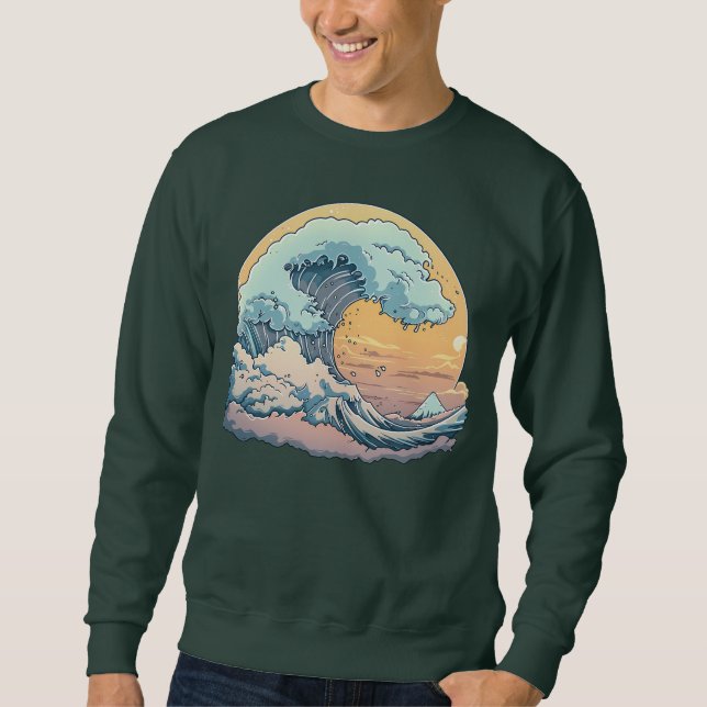Pastel Ocean Wave Graphic T-Shirt Lång Ärmad Tröja (Framsida)
