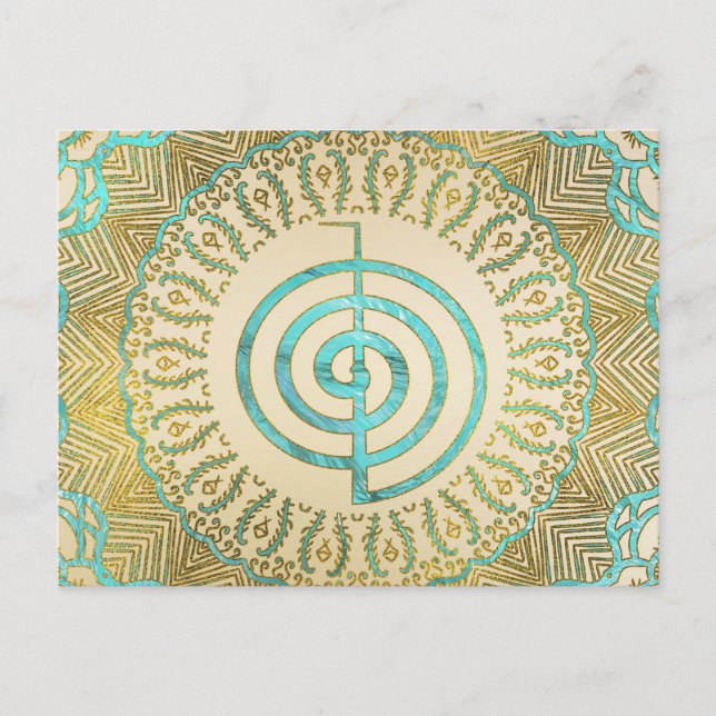 Pastel och Guld Choku Rei Symbol i Mandala Vykort (Framsida)