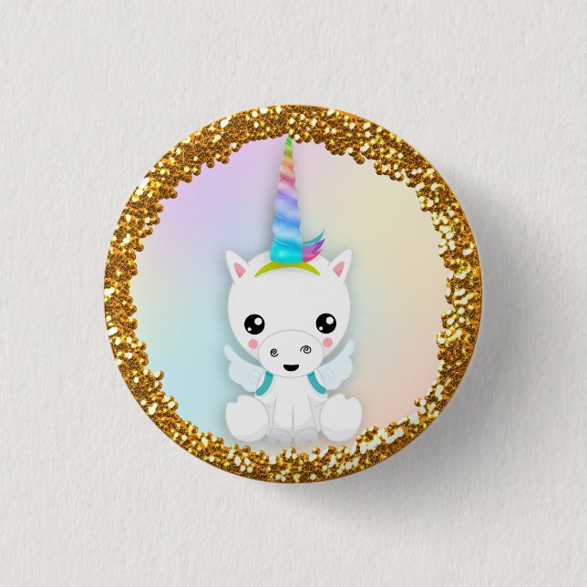 Pastel och Guld Glitter Unicorn Knapp (Framsida)
