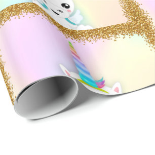 Pastel och Guld Glitter Unicorn Presentpapper