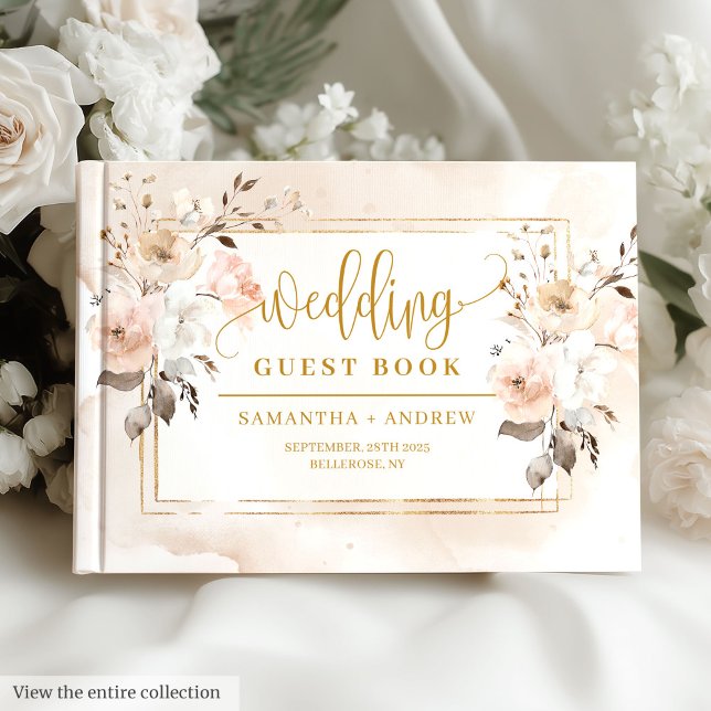 Pastel och Guld Hösten Blommigt Bröllop Guest Bok (Pastel and Gold Autumn Florals Wedding Guest Book

)