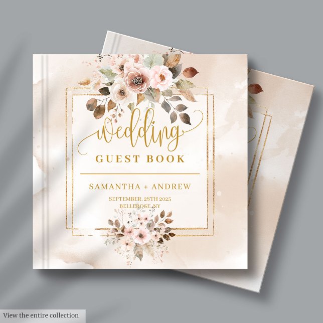 Pastel och Guld Hösten Blommigt Bröllop Guest Boka Gästböcker (Pastel and Gold Autumn Florals Wedding Guest Books)
