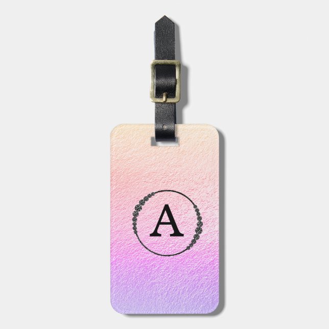 *~* Pastel Ombre + Black Monogram Diamond Bling Bagagebricka (Vertikal Framsida)