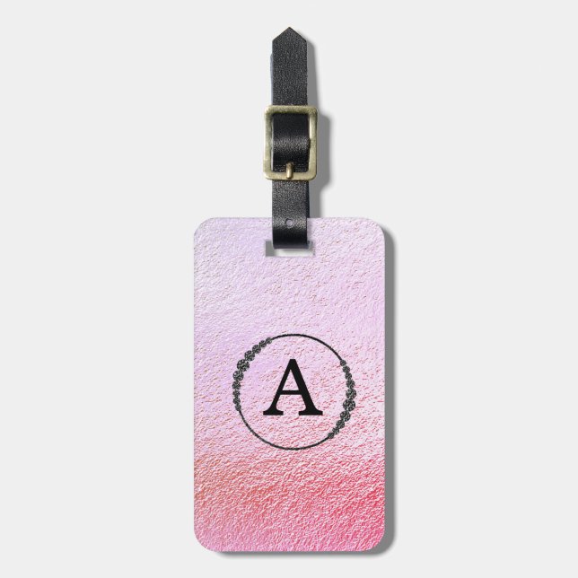 *~* Pastel Ombre Black Monogram Diamond Bling Bagagebricka (Vertikal Framsida)