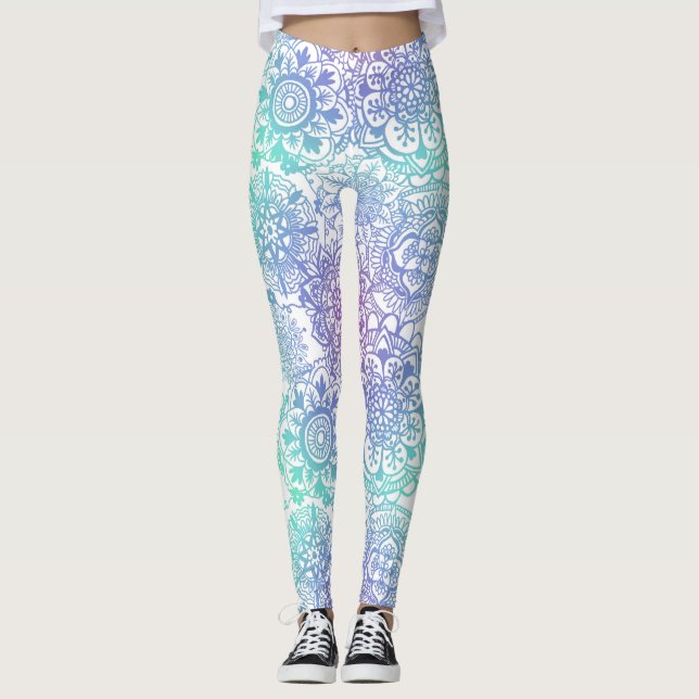 Pastel Ombre Boho Mandala Mönster Leggings (Framsida)