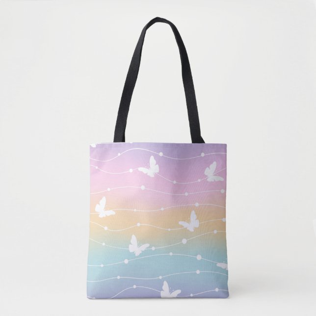 Pastel Ombre Butterfly Tote Bag Tygkasse (Framsida)