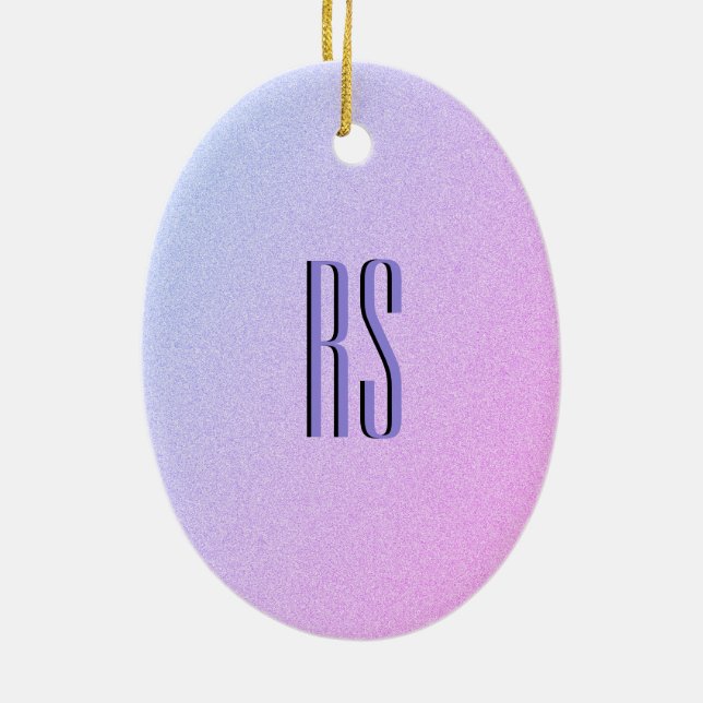 Pastel Ombre Glitter Monogram Julgransprydnad Keramik (Baksidan)
