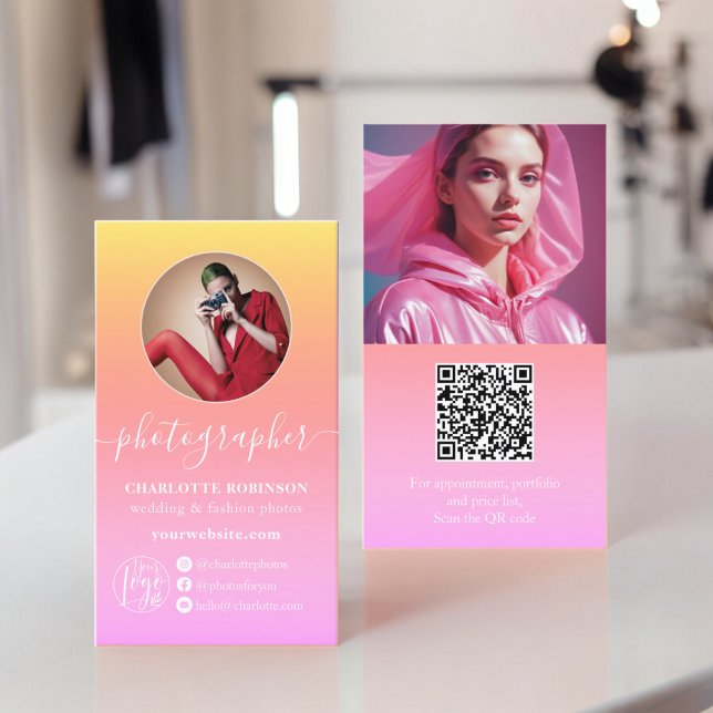 Pastel Ombre-övertoningsfotografi för fyrkantiga l Visitkort (Pastel Ombre gradient qr code logo photographer Business Card)