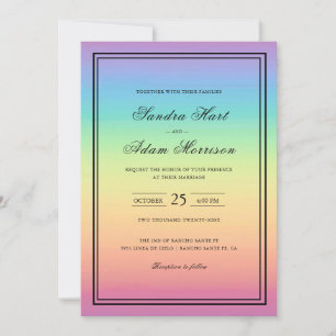 Pastel Ombre Rainbow Färg Bröllop Inbjudningar