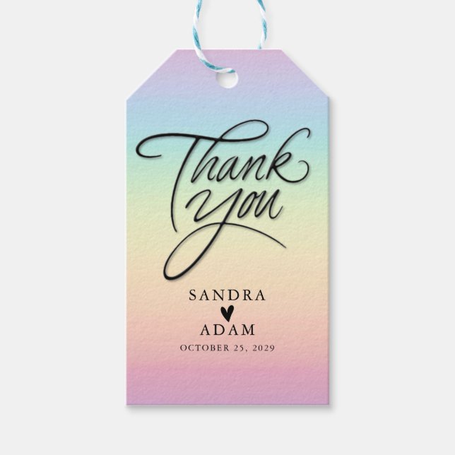 Pastel Ombre Rainbow Färg Bröllop Tack Presentetikett (Framsidan)