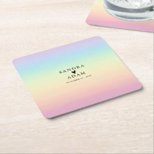 Pastel Ombre Rainbow Färg Wedding Favor Underlägg Papper Kvadrat