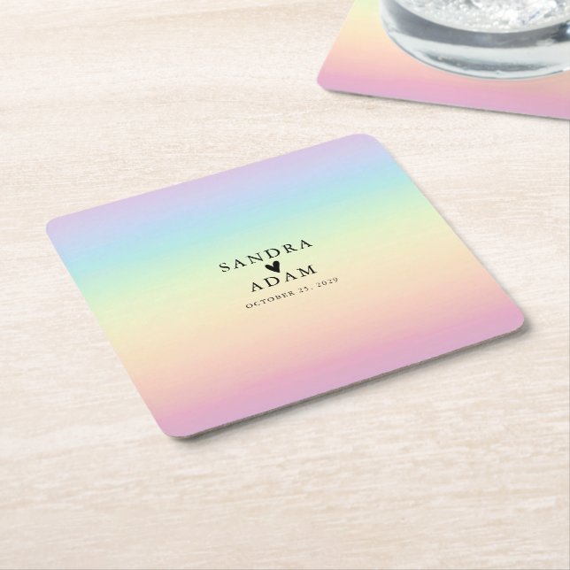 Pastel Ombre Rainbow Färg Wedding Favor Underlägg Papper Kvadrat (Vinklad)