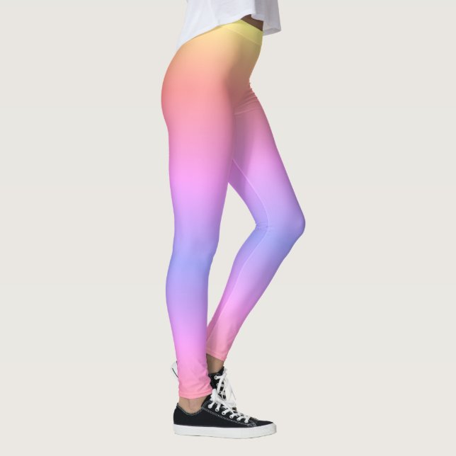 Pastel Ombré Rainbow Rosa Gult Lila Leggings (Höger)