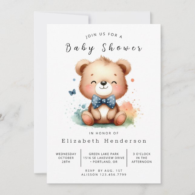 Pastel Online Bear Baby Shower Inbjudningar (Framsida)