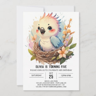 Pastel Online Bird Birthday Inbjudningar