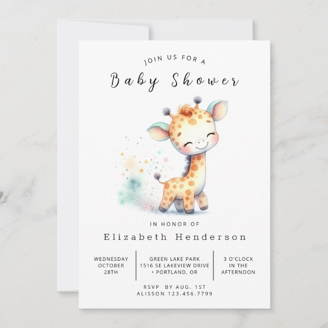 Pastel Online Giraffe Baby Shower Inbjudningar (Framsida)