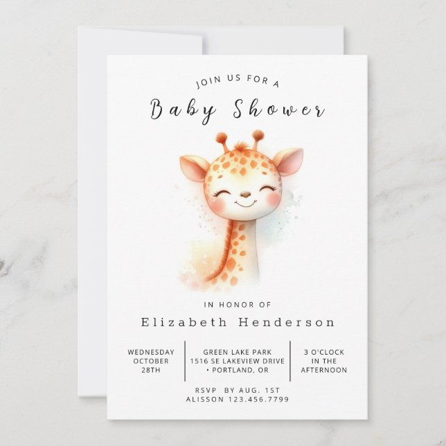 Pastel Online Giraffe Baby Shower Inbjudningar (Framsida)